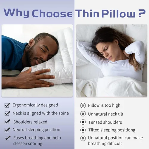Miniatura 3 de ROYALAY Almohada ultra fina para personas que duermen boca abajo y de espalda, almohada plana delgada de 2.5 pulgadas, diseño de perfil extra bajo