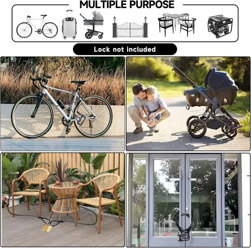 Miniatura 7 de Cable de bloqueo de bicicleta, cable de seguridad resistente de 0.394 in de grosor/4 pies de largo, con bucles, recubierto de vinilo, resistente a