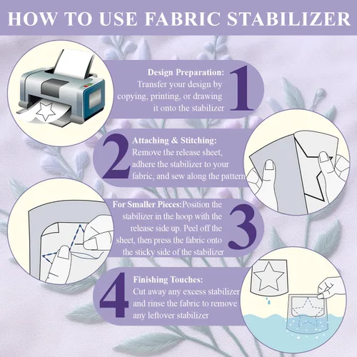 Miniatura 3 de Estabilizador Soluble en Agua para Bordado - Papel Adherible y de Costura que se Lava 8.5x11 Pulgadas Paquete de 8, Estabilizador Imprimible