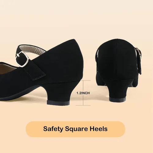 Miniatura 4 de PANDANINJIA Zapatos de vestir para niñas, zapatos Mary Jane para niñas, tacones bajos para niñas pequeñas, flores, boda, fiesta, escuela