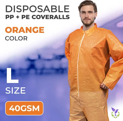 Miniatura 2 de AMZ Medical Supply Overol desechable naranja para hombres/mujeres, grande. Traje de material peligroso desechable. Overol transpirable de PP+PE