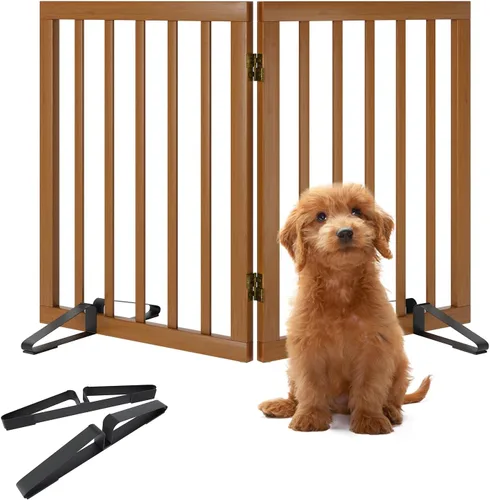 Miniatura 31 de Puerta plegable negra para mascotas de 18-55 pulgadas para escaleras y puertas, valla de puerta para cachorros