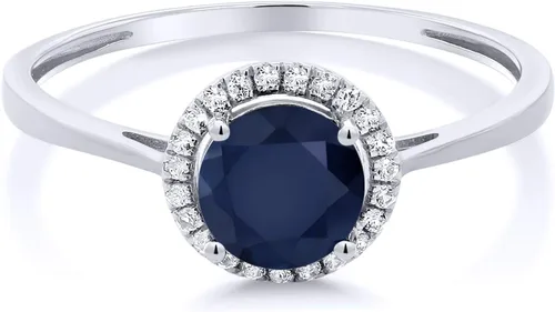 Miniatura 36 de Gem Stone King Anillo de compromiso de boda de oro blanco de 10 quilates con piedra natal y halo de diamantes Redondo de 0.236 in Anillo de oro