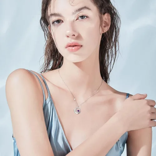 Miniatura 2 de FANCIME Collares de piedra natal de plata de ley 925 con colgante de luna y estrella, joyería fina, regalos de cumpleaños y Navidad para niñas