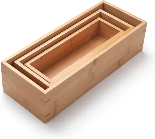 Miniatura 2 de Cesta de baño de bambú de 3 piezas, organizador de baño de madera, bandeja de madera para encimera de tanque de inodoro, decoración del hogar, caja