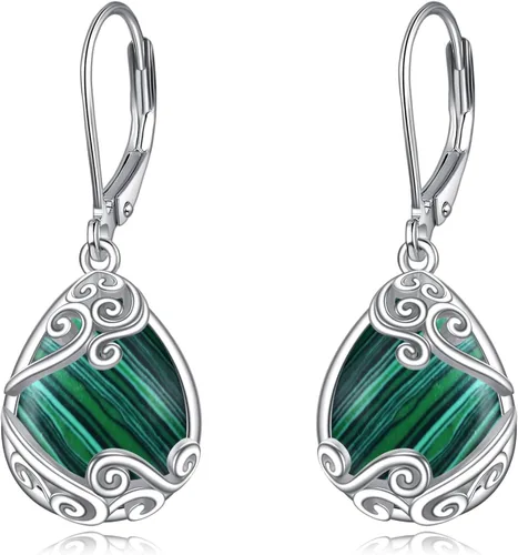 Miniatura 108 de Aretes colgantes con forma de lágrima de filigrana de piedra lunar de plata de ley 925 con cierre de palanca para mujer, regalos de joyería