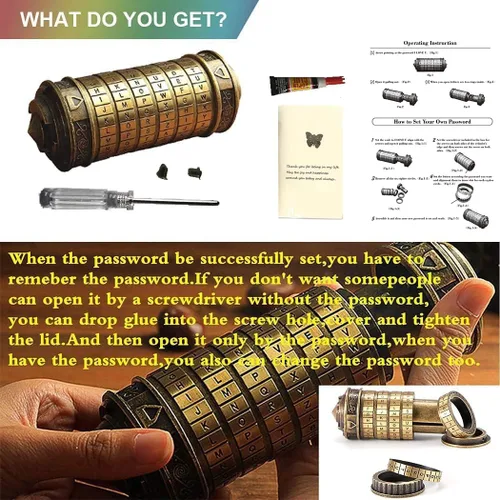 Miniatura 6 de Regalo único de San Valentín Criptex Código Da Vinci Mini Cryptex Cajas de rompecabezas con cerradura y compartimentos ocultos de metal pesado