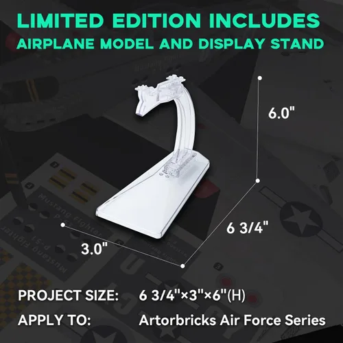 Miniatura 3 de ArtorBricks P-51 Mustang Fighter Airplane Juego de Construcción Militar con Soporte de Exhibición - Kit de Modelo de 258 Piezas para Adultos