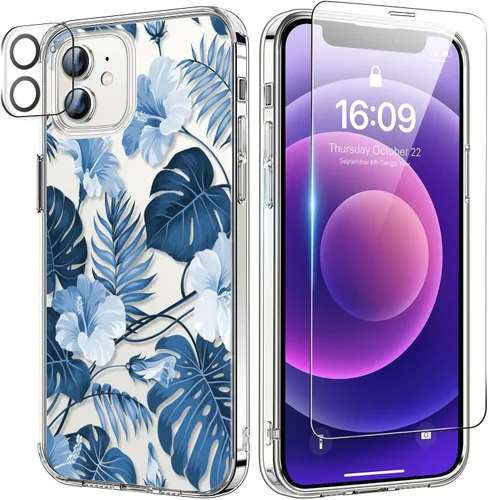 Miniatura 13 de bicol Funda para iPhone 11 Pro con Protector de Pantalla y Protector de Lente de Cámara - Diseños de Flores Florales de Moda para Mujeres y Niñas