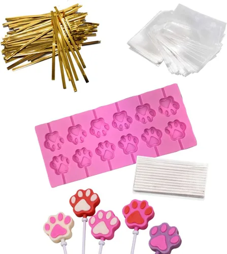 Miniatura 3 de Moldes de silicona para piruletas de 12 cavidades, molde de caramelo duro de chocolate con 50 palitos para piruletas de 4 pulgadas, bolsas
