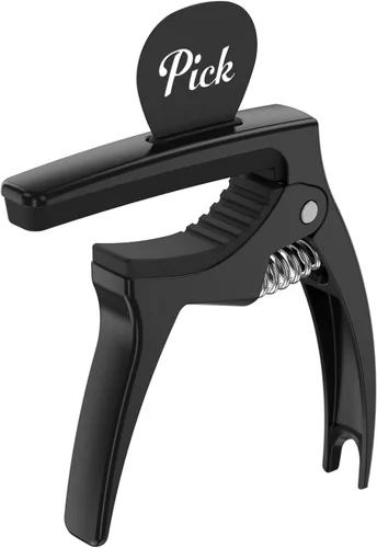 Miniatura 2 de Cejilla de Guitarra, TANMUS - Cejilla de metal de zinc 3 en 1 para guitarras acústica y eléctrica (con soporte para púas y 4 púas), para ukelele