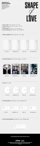 MONSTA X SHAPE of LOVE 11th Mini álbum SET : Love + Originality + Vibe + Everything Ver. incl. Libro de fotos, tarjeta de fotos y tarjeta de fotos