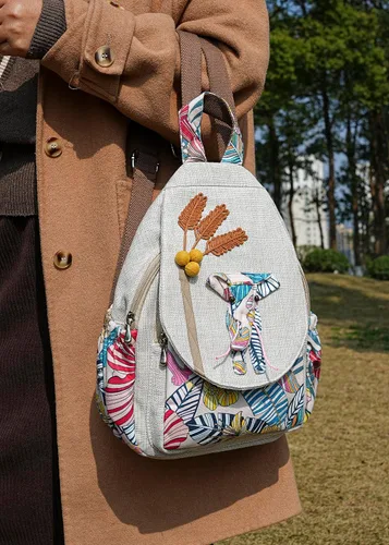 Miniatura 183 de HUANGGUOSHU Mochila de algodón tejida de algodón bohemio con bordado de lona estilo bohemio con múltiples bolsillos retro linda mochila cartera