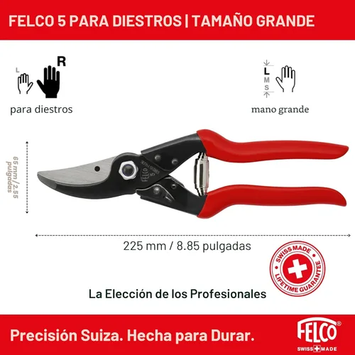 Miniatura 2 de Felco Tijeras de podar F5 – Cortadoras de jardín grandes de acero de 8.9 pulgadas fabricadas en Suiza, podadoras de mano para jardín y paisaje
