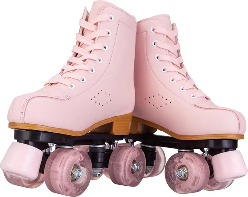 Miniatura 8 de Patines de ruedas para niñas y mujeres, patines de piel sintética acogedores en color rosa y púrpura con luces, patines para interiores y exteriores