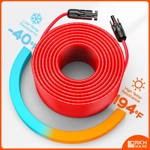 Miniatura 3 de RICH SOLAR Cable de extensión de panel solar de calibre 10 10 AWG, un par de cables de extensión de panel solar de 75 pies de color rojo + 75 pies