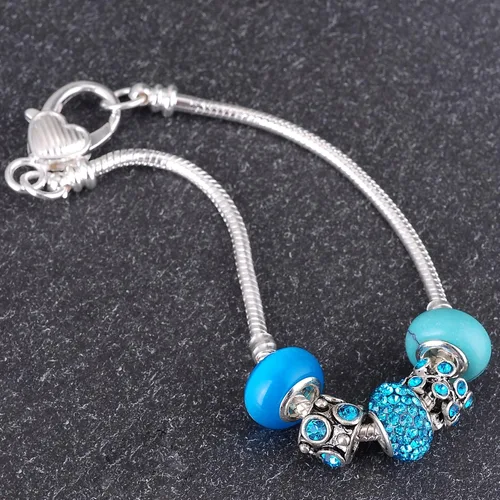 Miniatura 6 de rubyca 10pcs blanco bañado en plata corazón langosta Cadena de Serpiente Europea Pulsera de Perlas de Fit Encanto