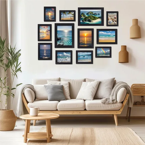 Miniatura 5 de xnlkros Paquete de 12 portarretratos surtidos de pared para galería, marcos de fotos de madera rústica de granja de varios tamaños, incluyendo 4 x