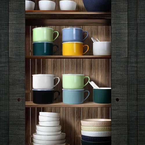 Miniatura 8 de Tazones de sopa con asas y cucharas, cuenco de cerámica para ramen de 30 onzas con tapa, tazas grandes para fideos instantáneos, cuencos grandes
