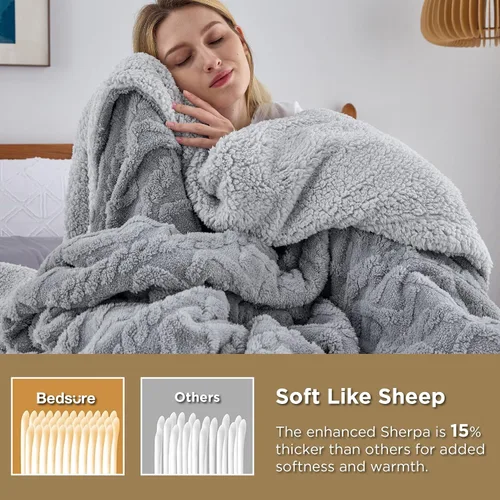 Miniatura 4 de Bedsure Manta de cable Sherpa tamaño individual (gris y beige)