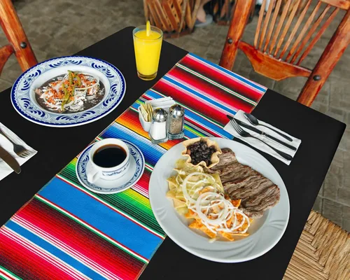 Miniatura 4 de Tudomro 4 manteles de fiesta mexicana de 54 x 108 pulgadas con caminos de mesa de 13.5 x 108 pulgadas, manta rectangular de algodón de poliéster a