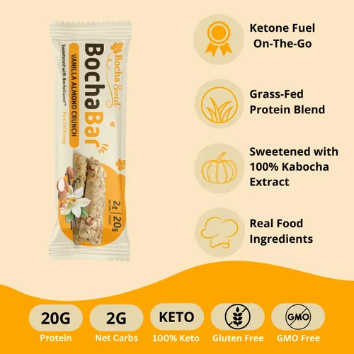 Miniatura 5 de BochaSweet Keto Protein Bar - Barra de vainilla y almendra, 0.71 oz de colágeno alimentado con hierba, baja en carbohidratos, apta para dieta