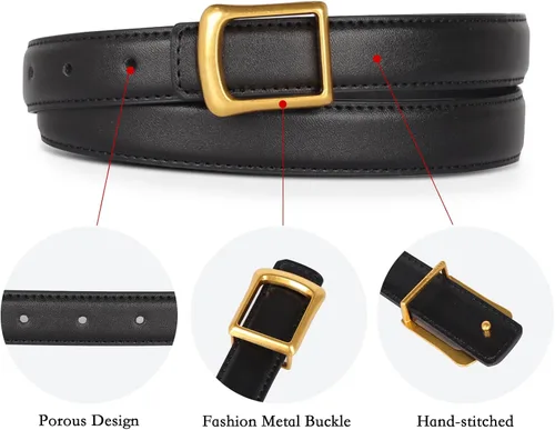 Miniatura 209 de Cinturón de cuero clásico con hebilla de metal para mujer con vestido de jeans