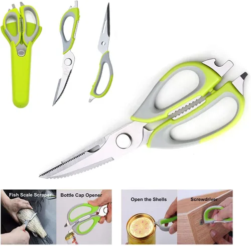Miniatura 4 de Tijeras de cocina, tijeras profesionales resistentes de acero inoxidable multiusos con tapa, tijeras de cocina afiladas resistentes para verduras