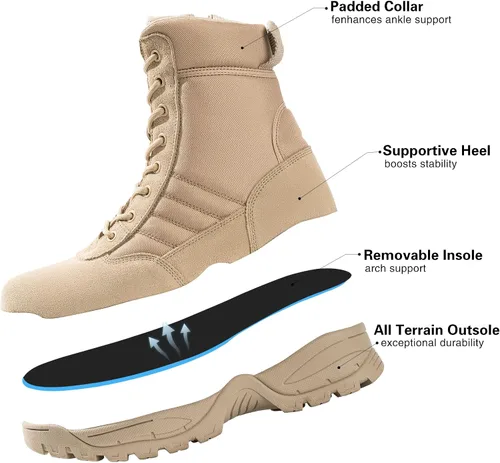 Miniatura 5 de Botas militares tácticas de trabajo para hombre, de piel negra, impermeables, para motocicleta, combate, militar, con cremallera lateral