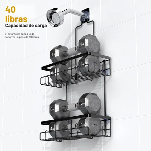 Miniatura 4 de AKTECKE Organizador de baño colgante para ducha: estante a prueba de óxido para ducha interior, sin estantes de perforación sobre el cabezal
