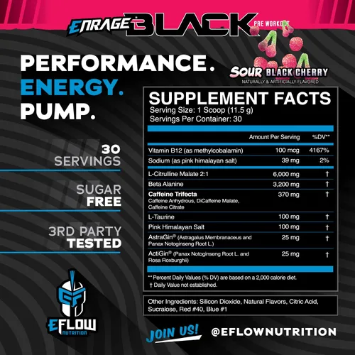Miniatura 2 de eFlow Nutrition Enrage Black Suplemento preentrenamiento de alto estimulante – Polvo de preentrenamiento para aumentar la energía, las bombas