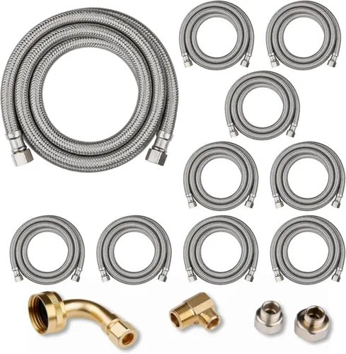 Miniatura 7 de Paquete de 1 manguera Niikappu de acero inoxidable para lavavajillas de 6 pies con conexión de compresión, kit de instalación para lavavajillas
