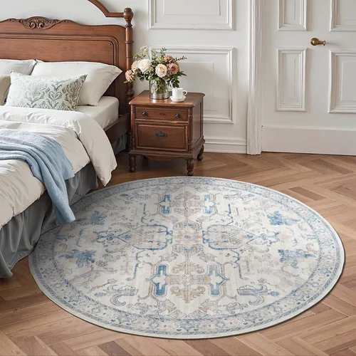 Miniatura 381 de jinchan Lima - Alfombra simétrica floral geométrica lavable, alfombra de entrada de medio círculo de 2 x 3, alfombra de media luna, suave y Azul