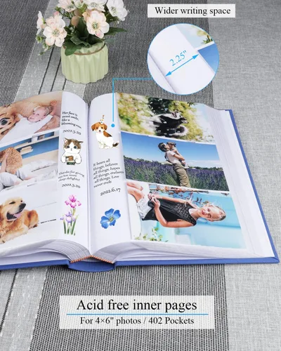Miniatura 3 de 1DOT2 Álbum de fotos de 4 x 6 con capacidad para 402 fotos con bolsillos deslizantes para notas, cubierta de lino, álbumes de fotos con espacio
