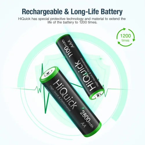 Miniatura 6 de HiQuick Cargador inteligente de 8 bahías con batería recargable AA AAA, 4 pilas AA de 2800 mAh y 4 pilas AAA de 1100 mAh, carga rápida