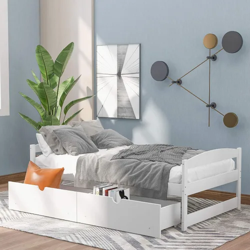 Miniatura 3 de Harper & Bright Designs Cama de plataforma de tamaño individual con dos cajones, marco de madera maciza para dormitorio y habitación de invitados