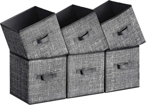 Miniatura 12 de SONGMICS - Cubos de almacenamiento de 11 pulgadas, contenedores de tela no tejida con asas dobles, juego de 6, organizadores de armario