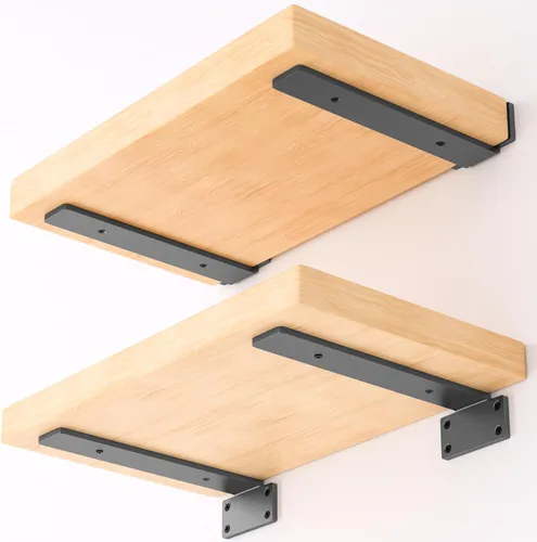 Miniatura 20 de Paquete de 4 soportes flotantes para estantes de 4 pulgadas, soportes ocultos en L resistentes, soportes de estante industriales rústicos
