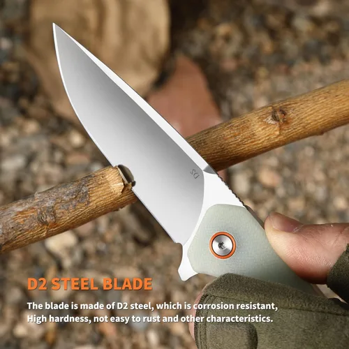 Miniatura 5 de Cuchillo de bolsillo para hombre, acero D2 y mango G10, 3.54 pulgadas de longitud de la hoja, cuchillos de bolsillo con clip y cuchillos plegables