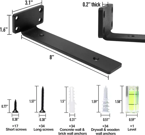 Miniatura 3 de HITOMEN Soportes de estante flotantes resistentes, accesorios de estantes ocultos de 8 pulgadas (1/5 pulgadas de grosor), soportes de hierro L