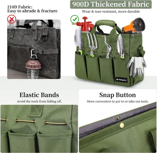 Miniatura 3 de Raynesys Bolsa de mano de jardín, organizador de herramientas de jardinería con bolsillos y asa, bolsa de almacenamiento de jardín resistente 900D