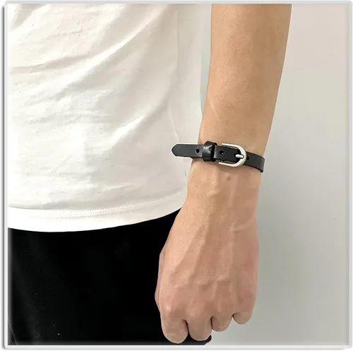 Miniatura 5 de Xusamss Pulsera de cuero con hebilla de aleación simple de moda, muñeca de 6 a 8 pulgadas, Cuero sintético