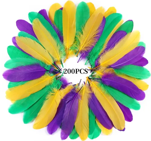 Miniatura 3 de Holmgren Plumas de Artesanía de Mardi Gras a Granel – 200 piezas Plumas de Ganso Grandes de 5-6 pulgadas para Decoración de Mardi Gras Carnaval