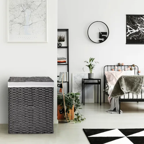 Miniatura 4 de Seville Classics Cesta de Lavandería Portátil Tejida a Mano Premium con Asas de Transporte, Almacenamiento Doméstico para Ropa, Ropa de Cama, Negro