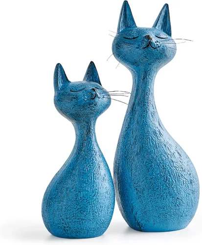 Octdays Estatuas de gatos para decoración del hogar, figuras de gato azul marino, decoración de estante de mesa, esculturas de animales modernas