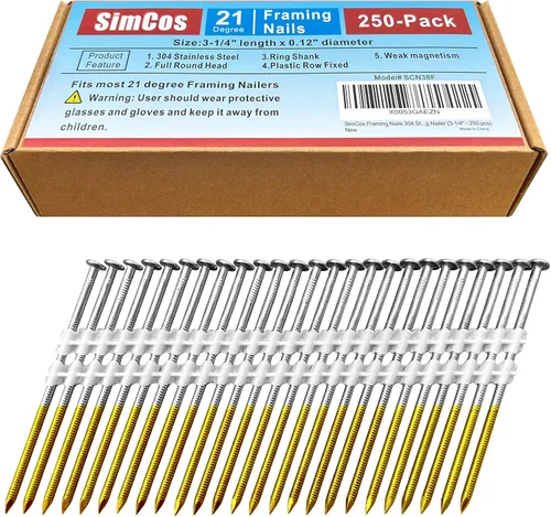 Miniatura 10 de Clavos de acero inoxidable 304 de cabeza redonda completa de 21°, clavo de vástago de anillo de 21 grados para clavadora neumática, eléctrica de 21