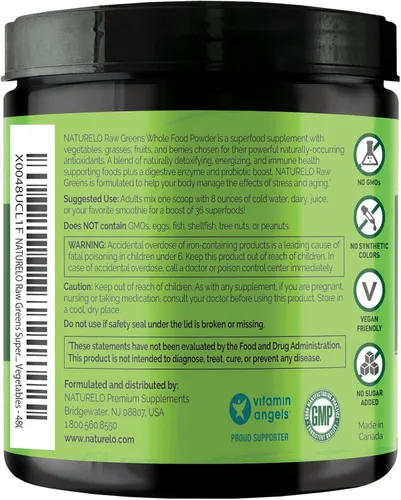 Miniatura 4 de NATURELO Polvo de superalimentos de verdes crudos - Sin azúcar - Aumenta la energía, desintoxica, mejora la salud - Espirulina orgánica - Hierba