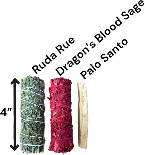 Miniatura 2 de NessaStores Muestreador de 3 piezas de Ruda Rue, salvia de sangre de dragón y Palo Santo, 4 pulgadas, totalmente natural, de origen ético