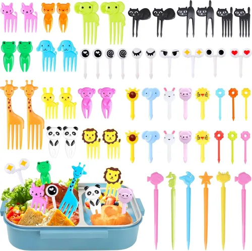 156 piezas de púas de comida para animales para niños, accesorios para caja bento, FATLODA divertidas púas de comida para niños, lindos palillos de