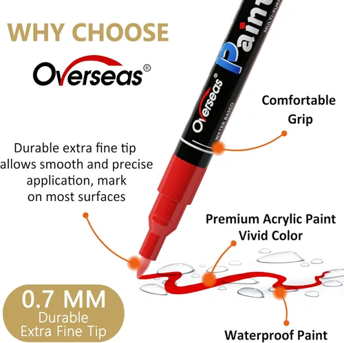Miniatura 2 de Marcadores de Pintura Overseas - Marcadores Permanentes Blancos de Pintura Acrílica, Juego de 12, a Base de Agua, Impermeables, Punta Extrafina